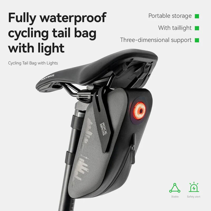 100% Waterproof Bike Saddle Bag with Light - 0.8L - Image 2