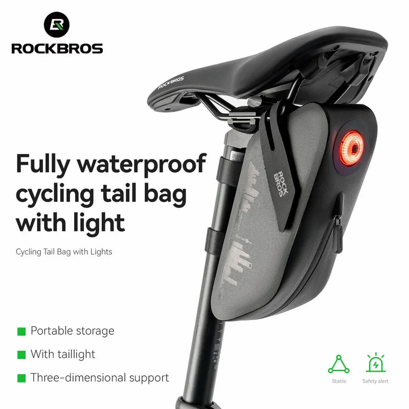 100% Waterproof Bike Saddle Bag with Light - 0.8L - Image 7