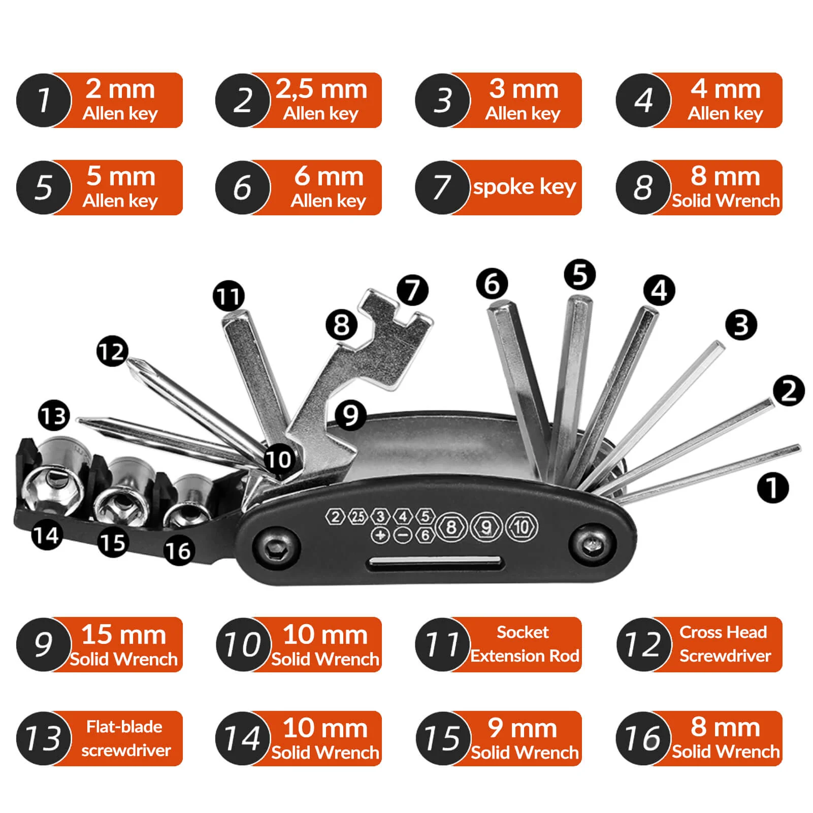 16 In 1 Multi-Function Bike Tool Kit - Image 2