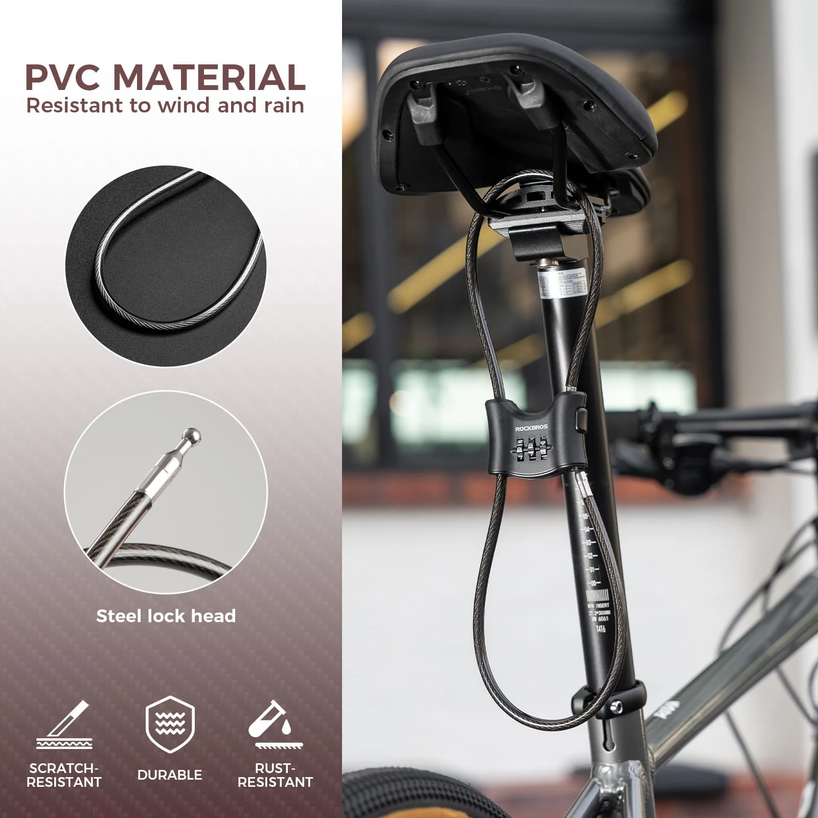 5.49 mm Steel Cable Bike Lock with Double Loop - Image 3