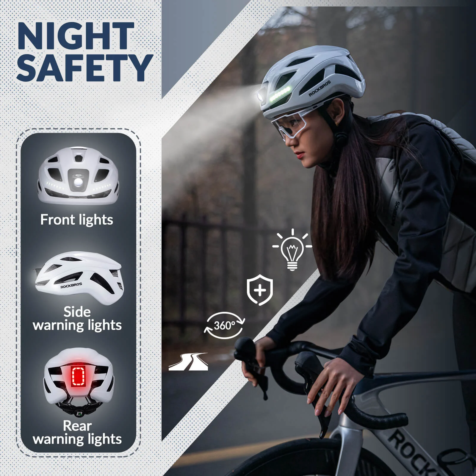 Bike Helmet with LED Front and Rear Light - Image 11
