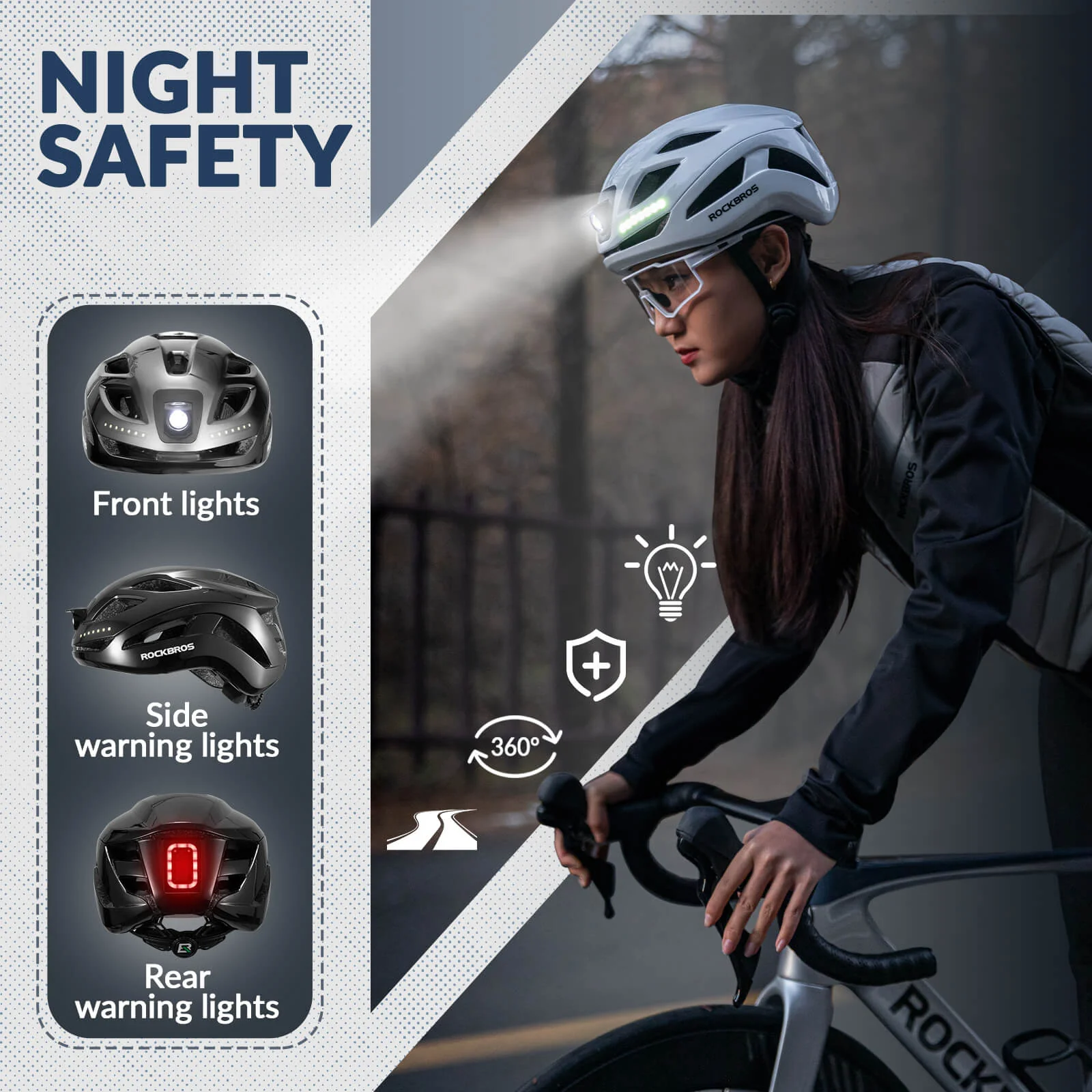 Bike Helmet with LED Front and Rear Light - Image 12