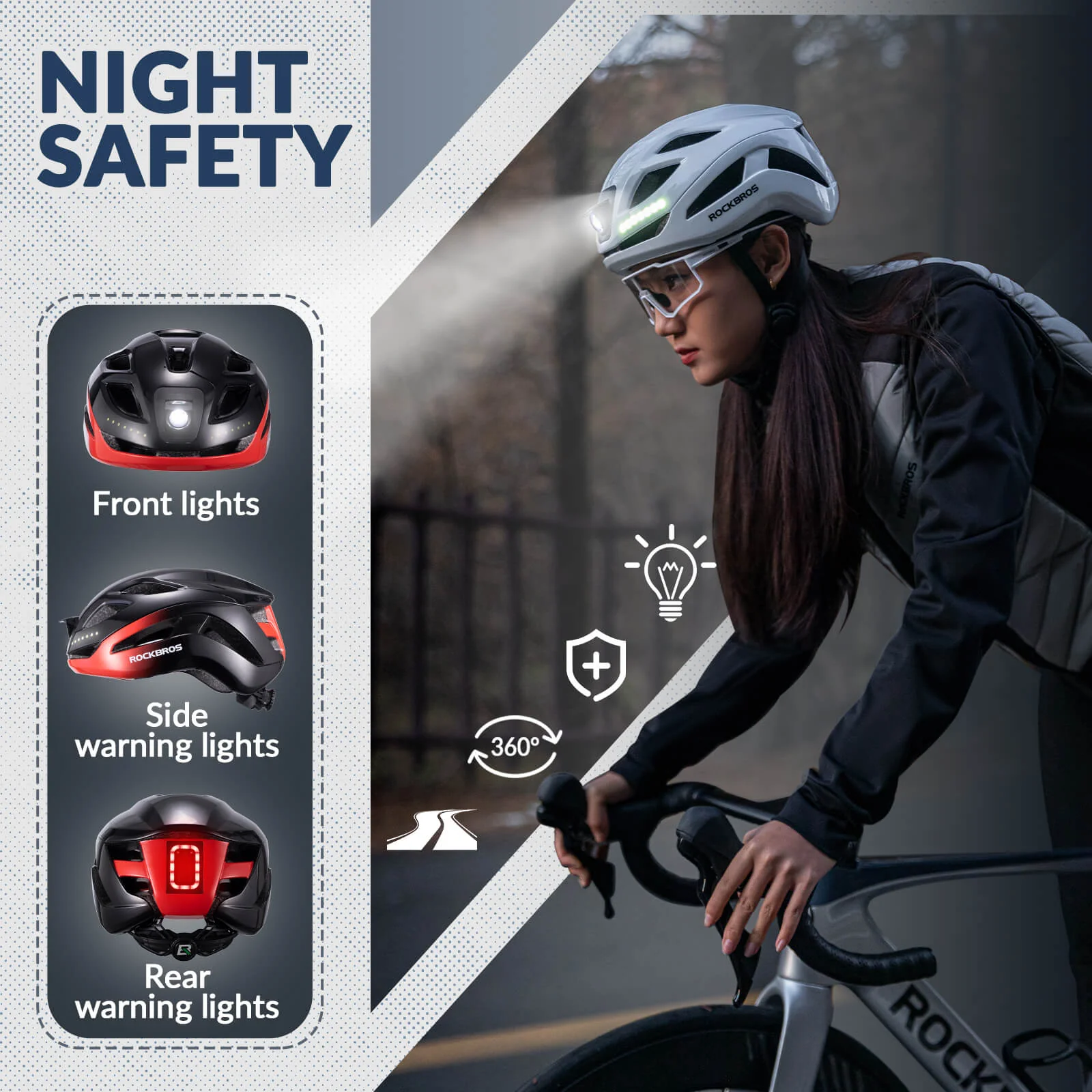 Bike Helmet with LED Front and Rear Light - Image 13