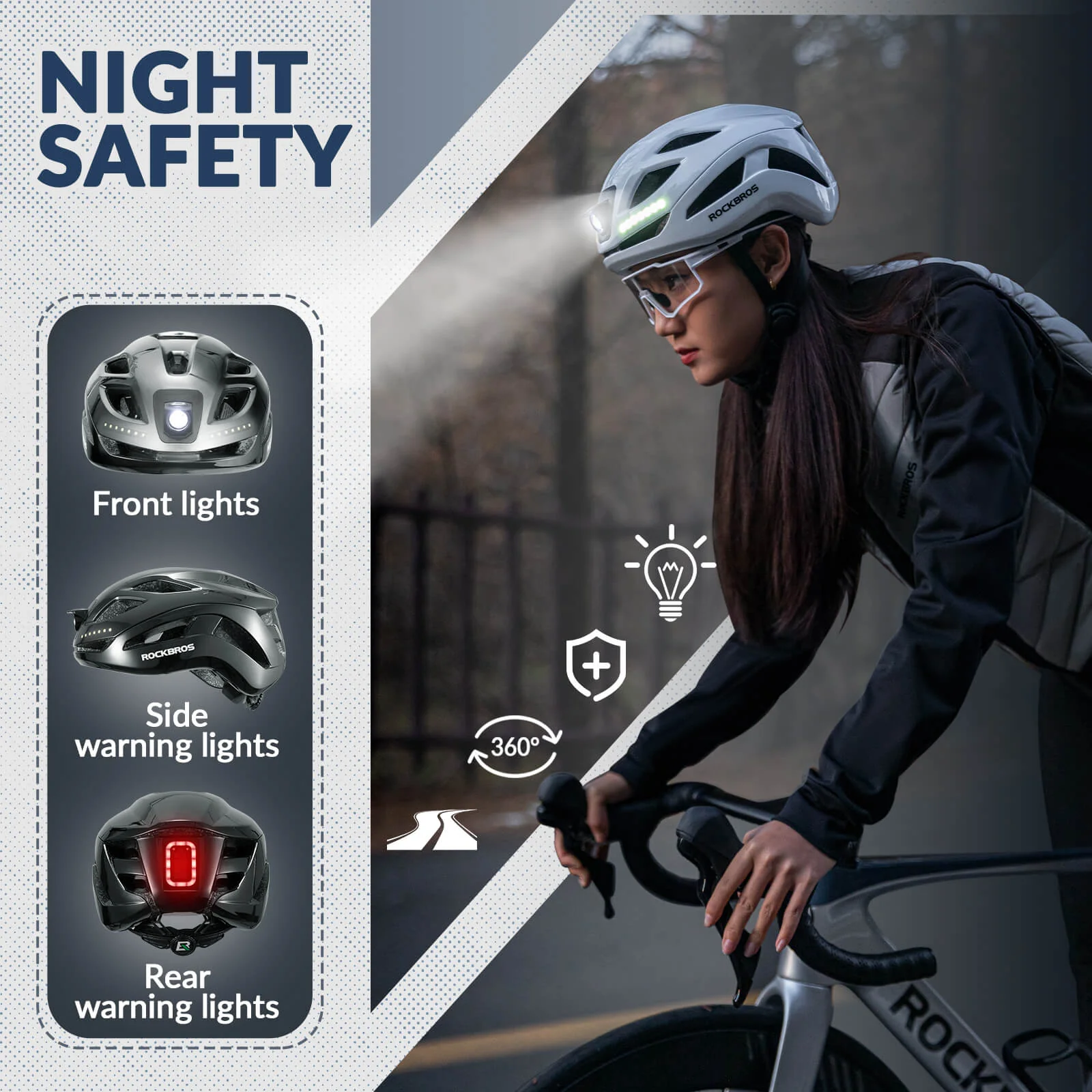 Bike Helmet with LED Front and Rear Light - Image 15