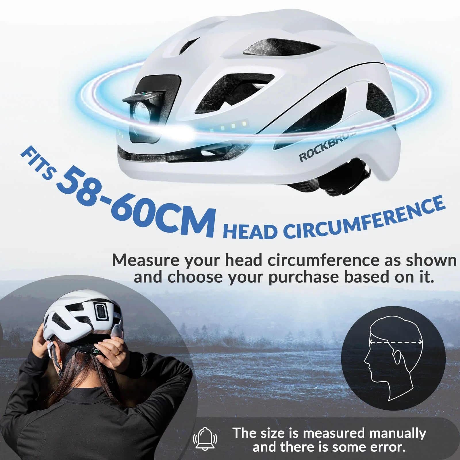 Bike Helmet with LED Front and Rear Light - Image 17