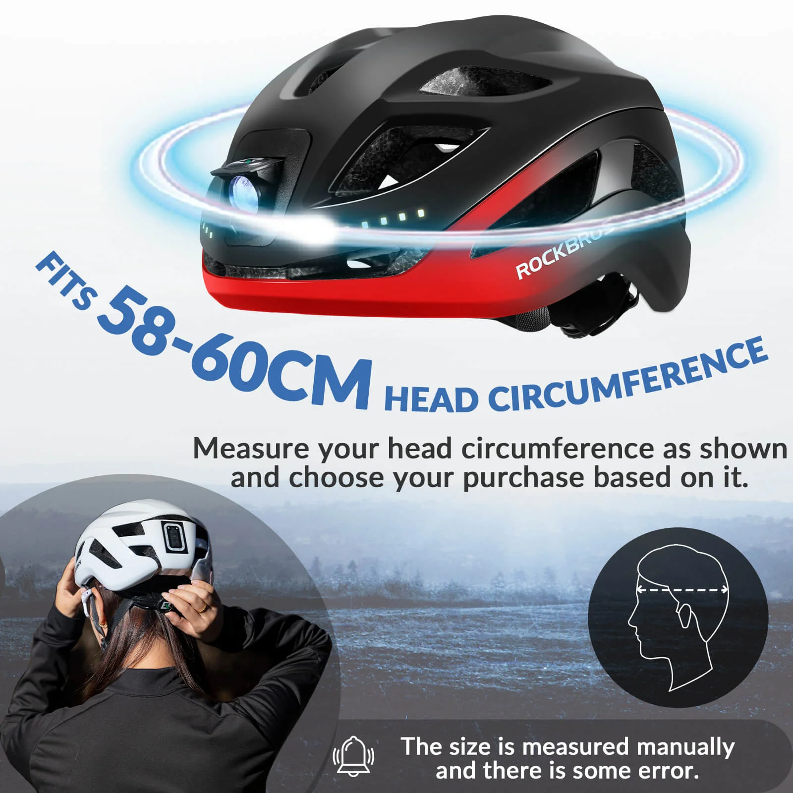 Bike Helmet with LED Front and Rear Light - Image 19