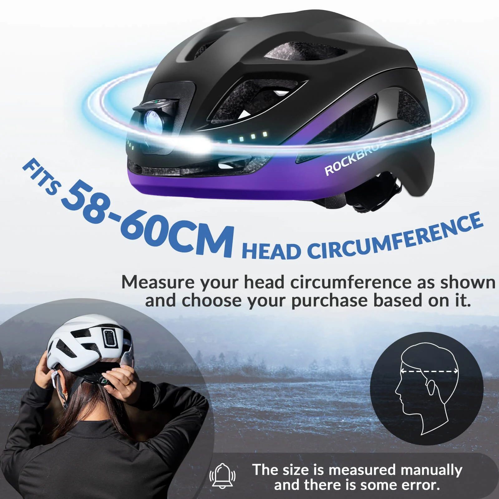 Bike Helmet with LED Front and Rear Light - Image 20