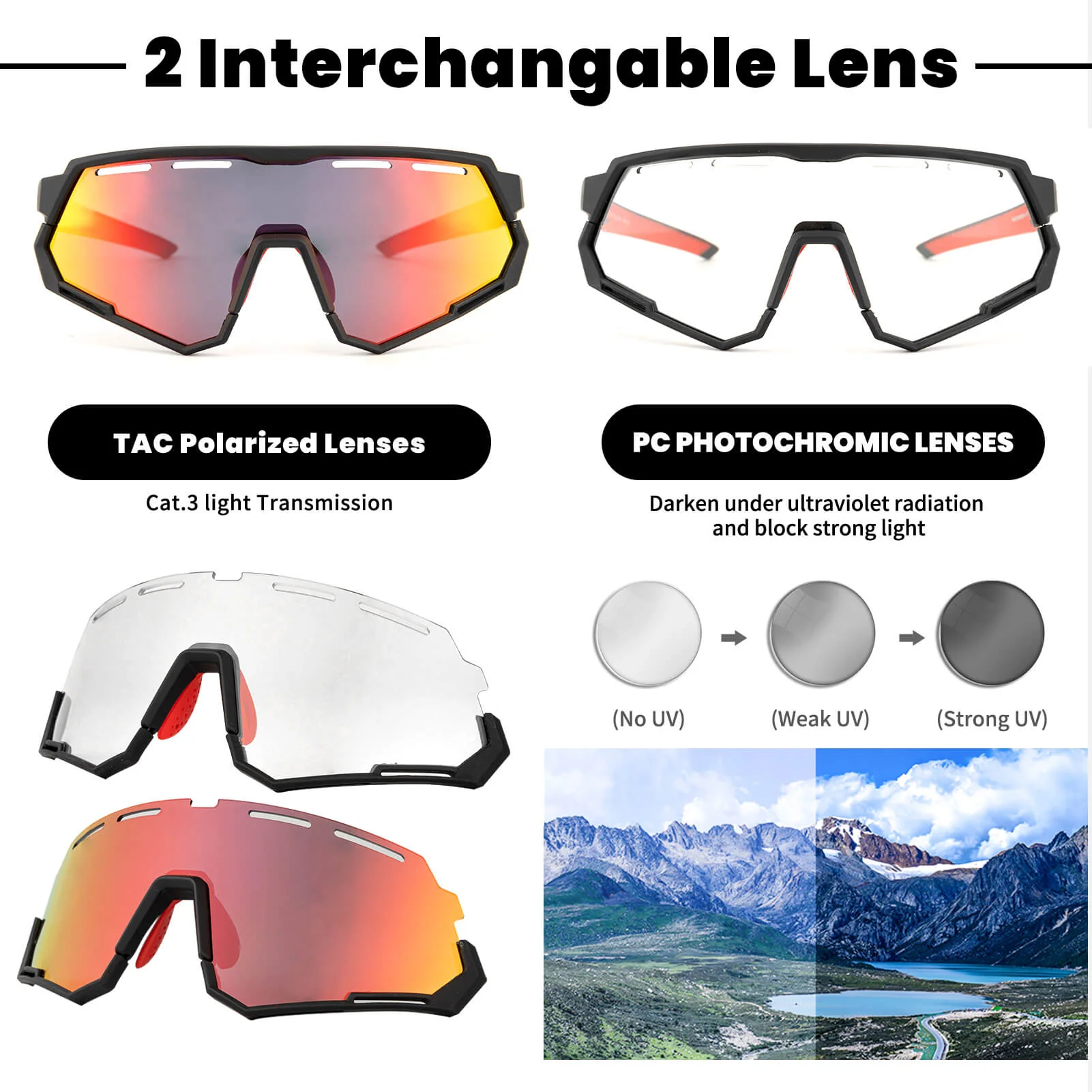 Dual Lens Cycling Glasses – Photochromic & Polarized Lenses - Image 7