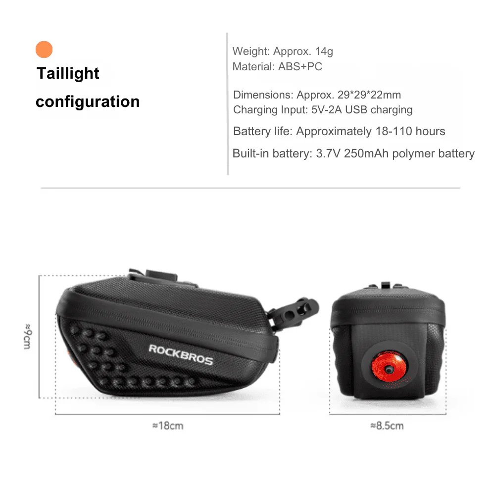 Hard Shell Bike Saddle Bag with Rear Light-0.45L - Image 2