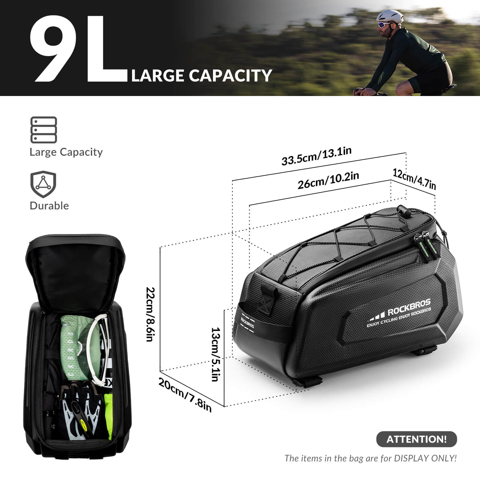 Hard Shell Bike Trunk Bag for Rear Rack - 9L - Image 2