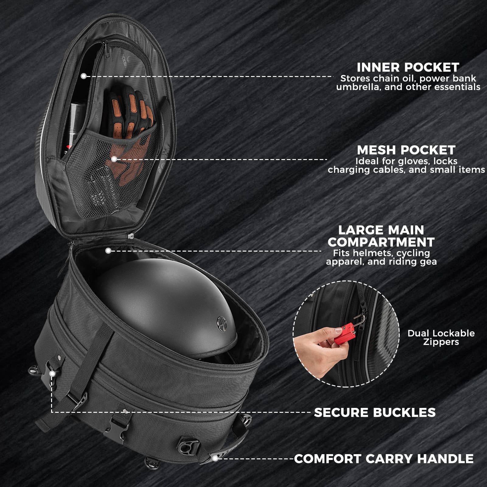 Hard Shell Motorcycle Rear Seat Bag - Image 4