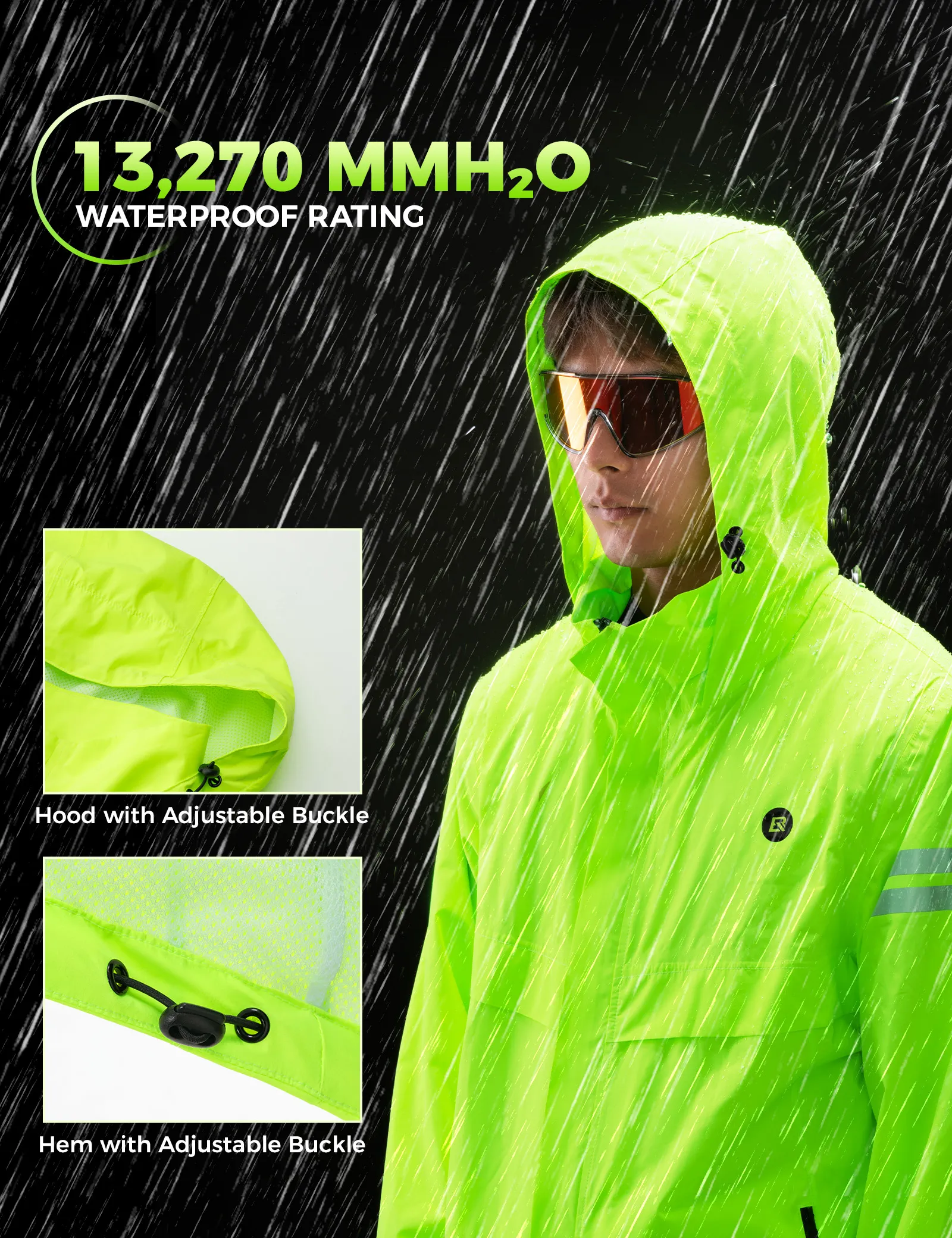 Hi-Vis Fluorescent Green Cycling Rain Jacket - Image 2