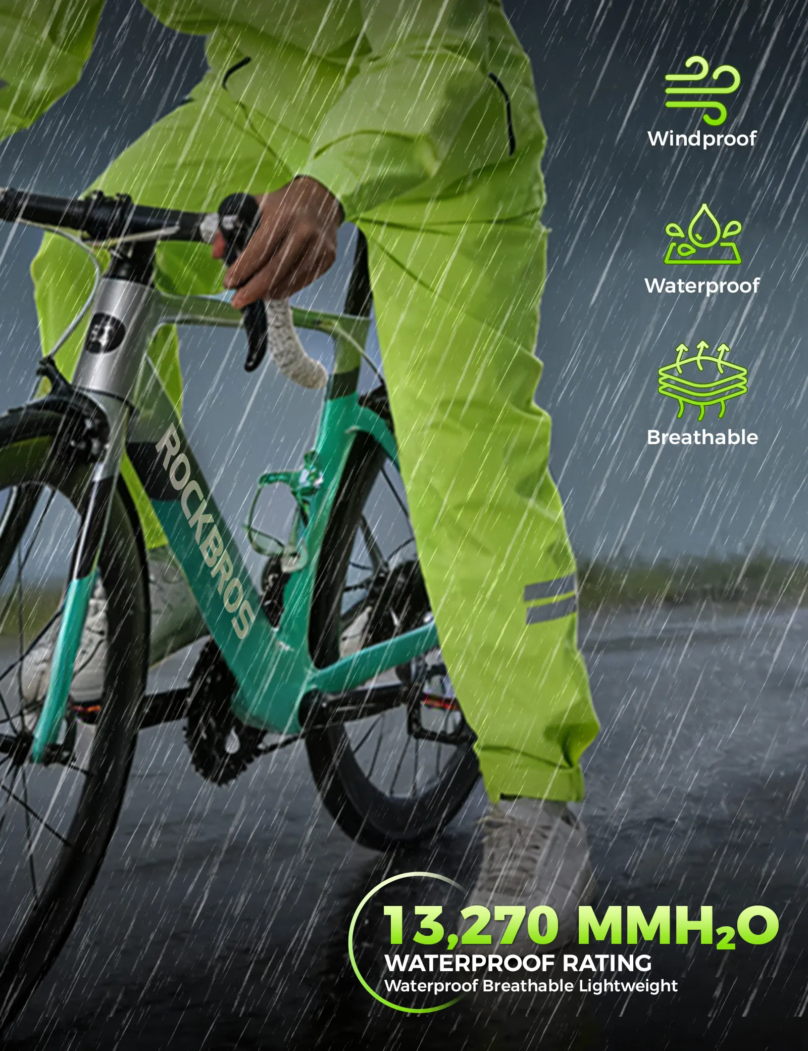 Hi-Vis Fluorescent Green Cycling Rain Pants - Image 3
