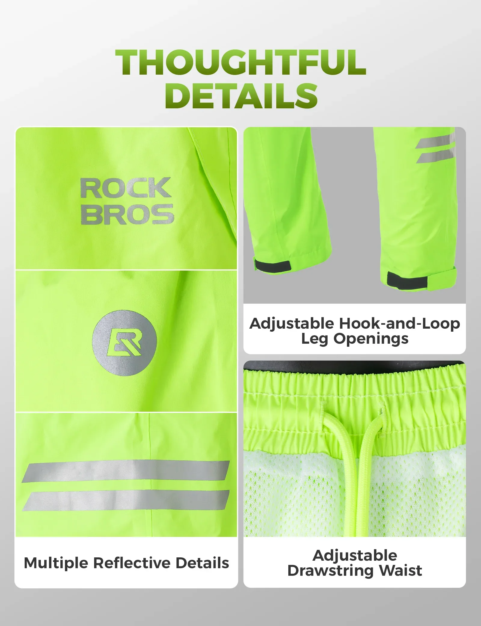 Hi-Vis Fluorescent Green Cycling Rain Pants - Image 4