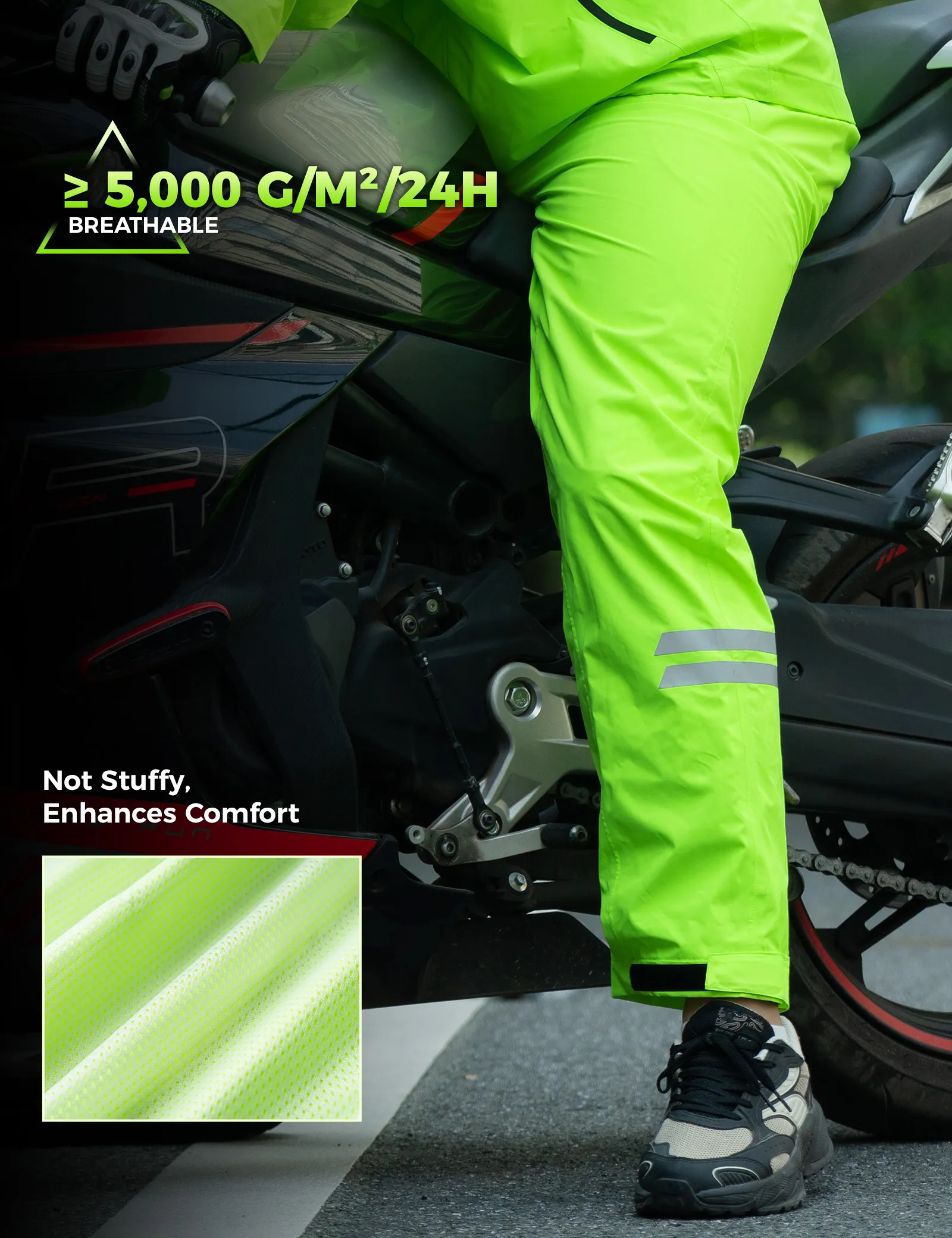 Hi-Vis Fluorescent Green Cycling Rain Pants - Image 6