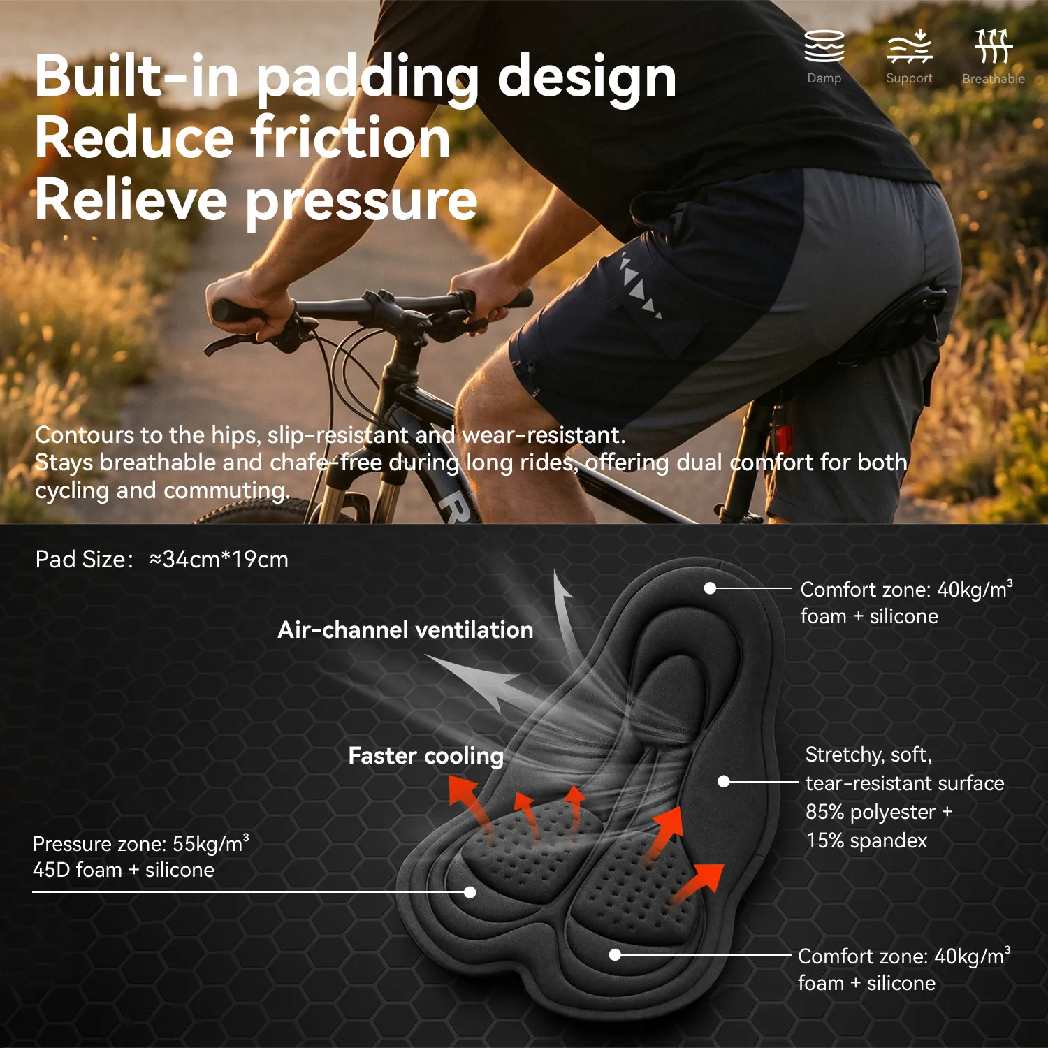 Men's 2-in-1 Cycling Shorts with Detachable Padded Liner - Image 6