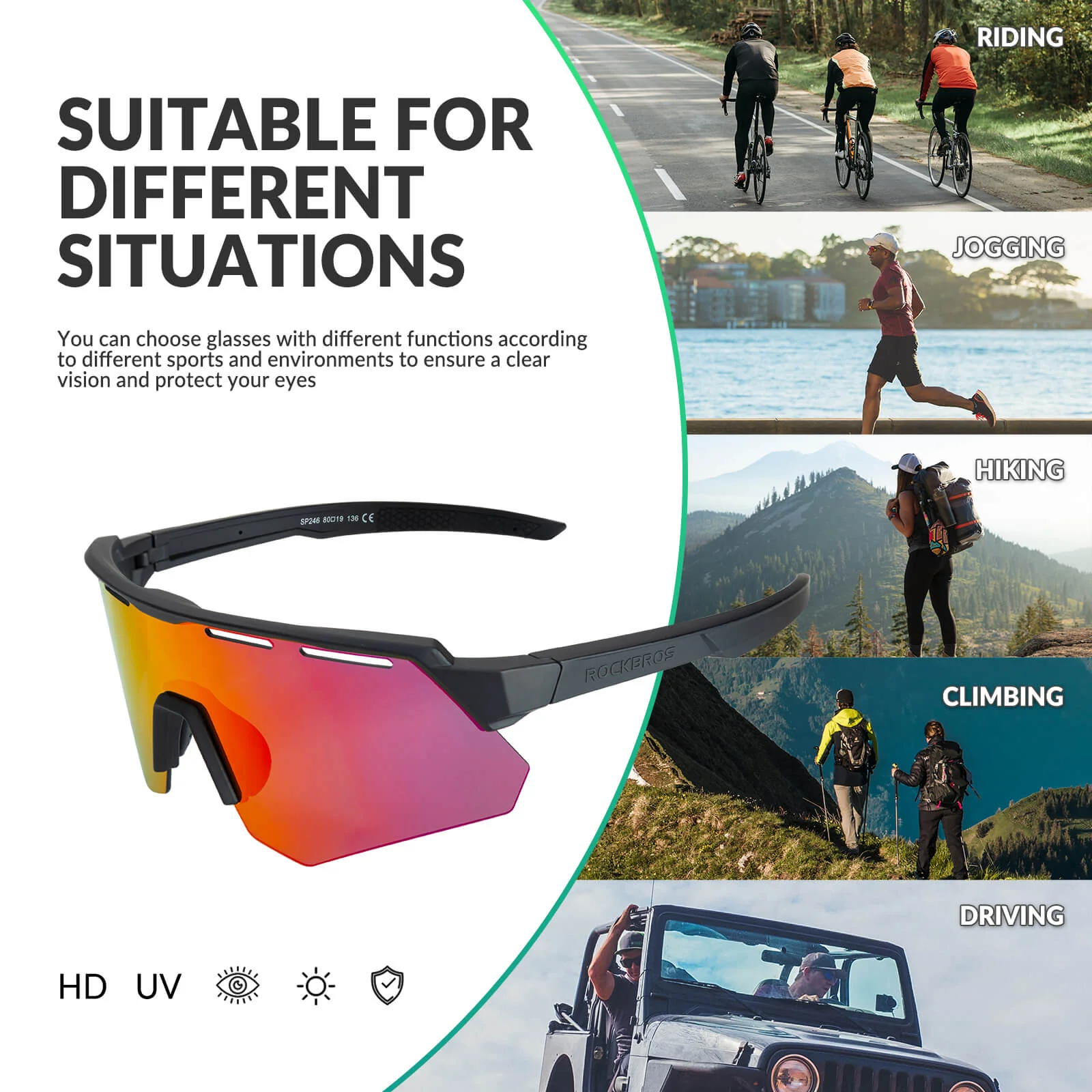 Polarized Cycling Sunglasses with 4 Interchangeable Lenses - Image 12