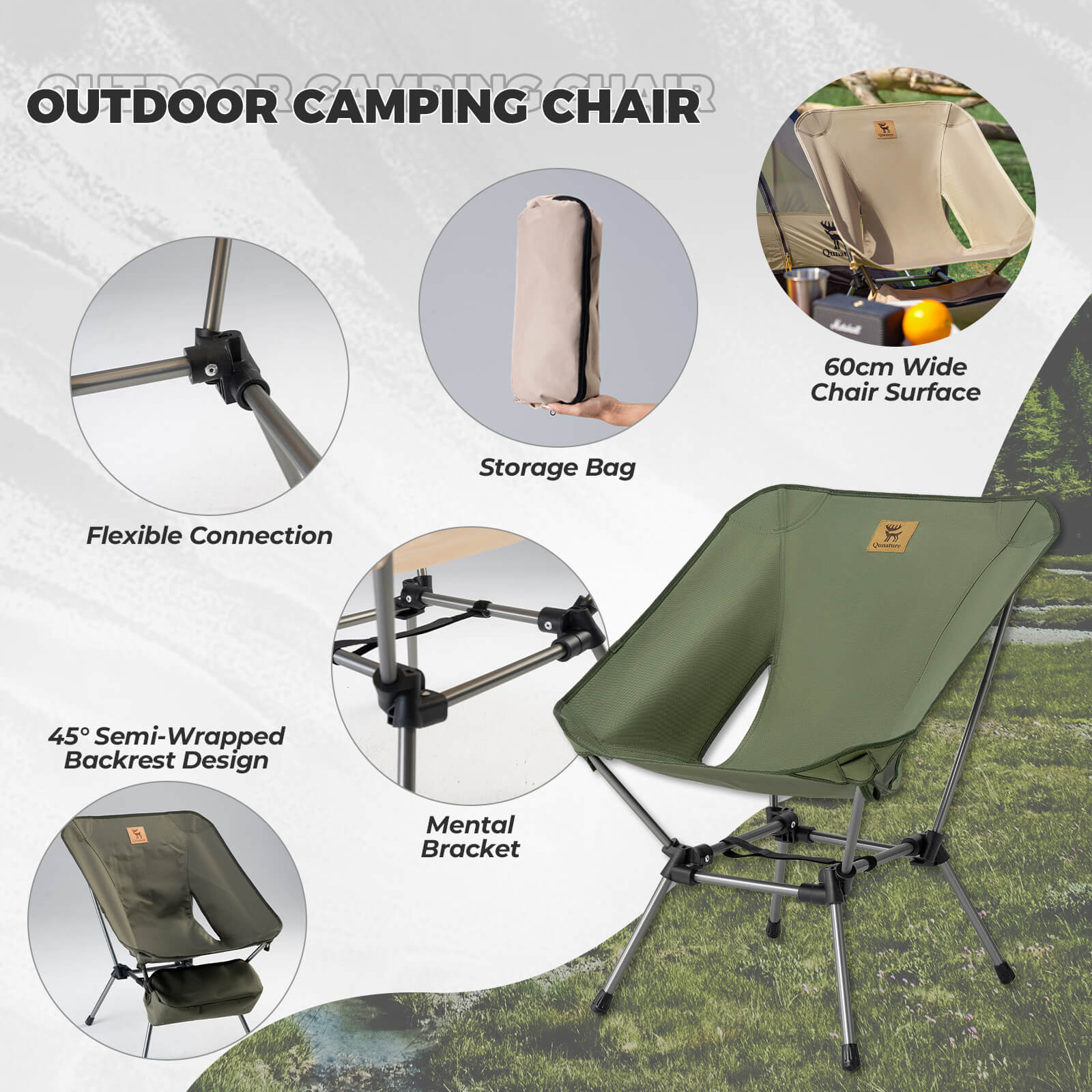 Qunature Lightweight Folding Camp Chair with Storage Bag - Image 8