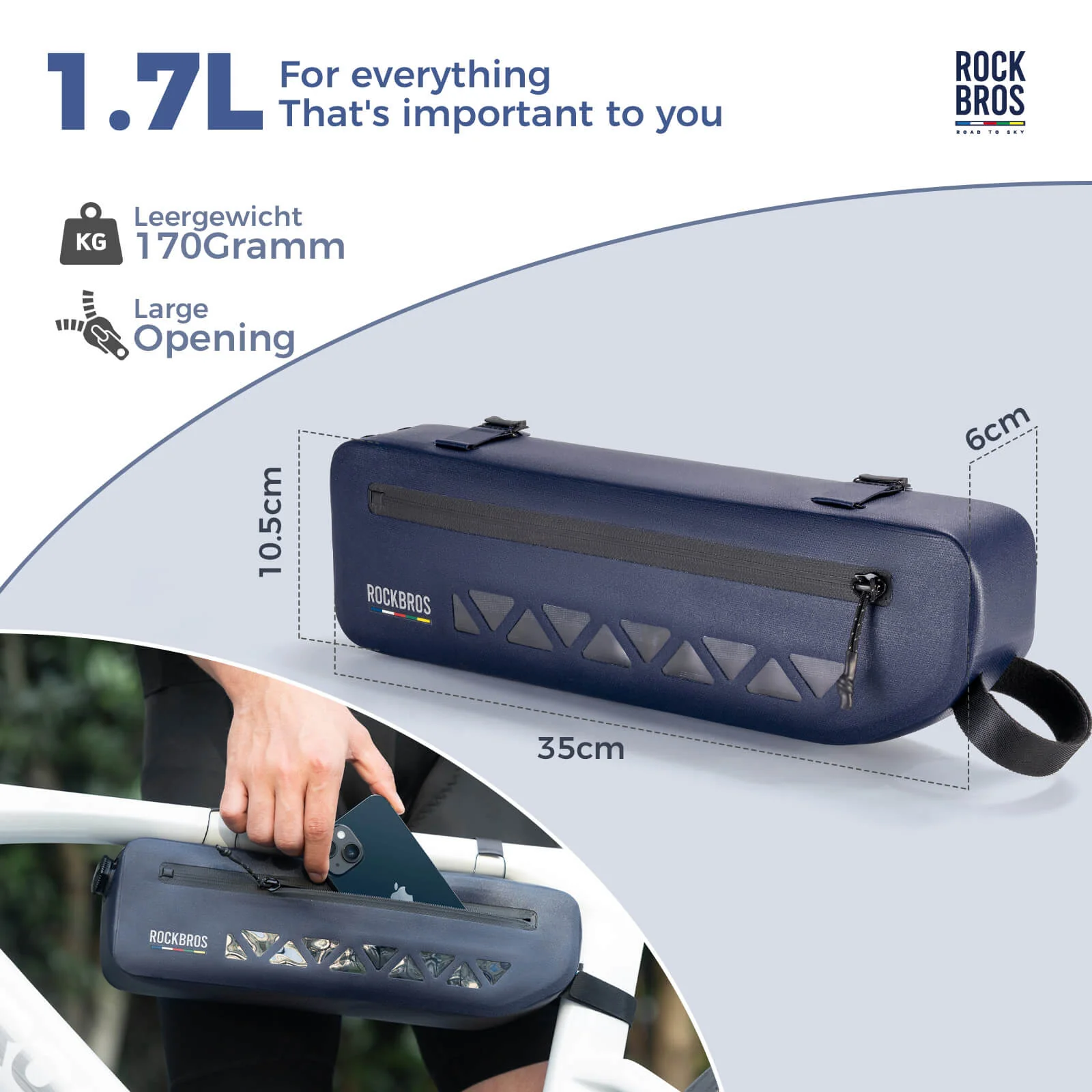Road To Sky Bike Frame Bag 100% Waterproof 1.7L - Image 8
