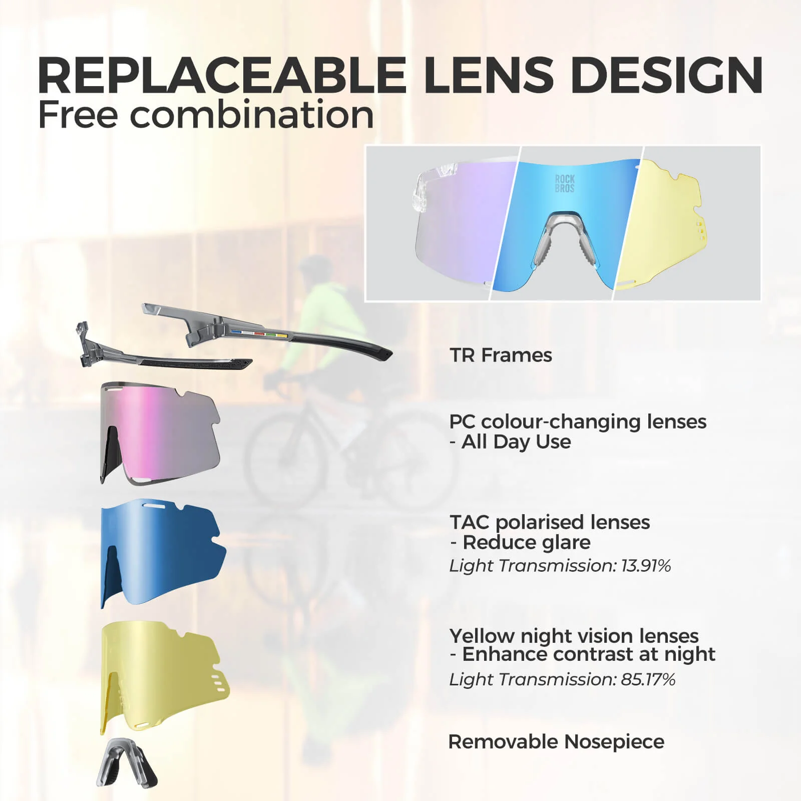 ROAD TO SKY BOUNDLESS Photochromic Cycling Glasses 3 Lens Set - Image 11