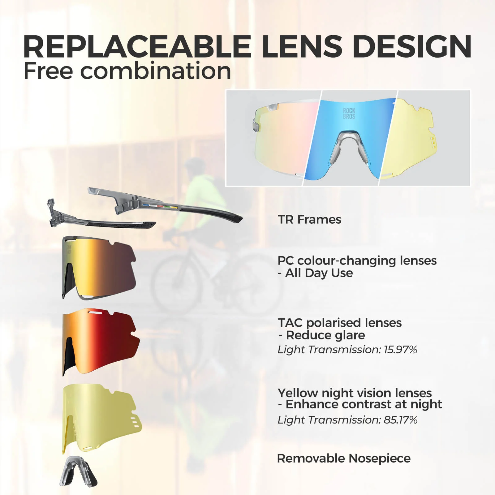 ROAD TO SKY BOUNDLESS Photochromic Cycling Glasses 3 Lens Set - Image 12