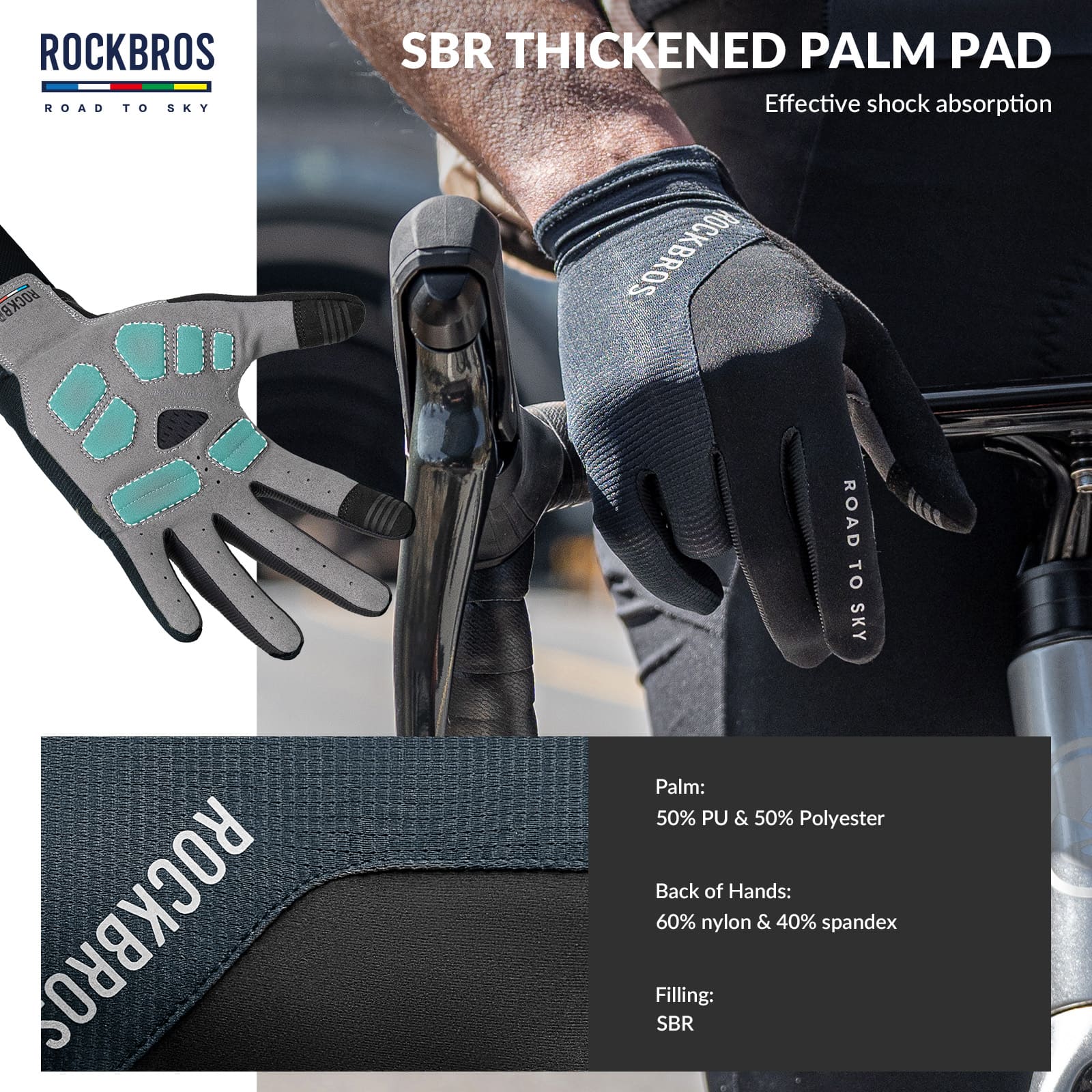 ROAD TO SKY Breathable Anti-Slip Full Finger Cycling Gloves - Image 7