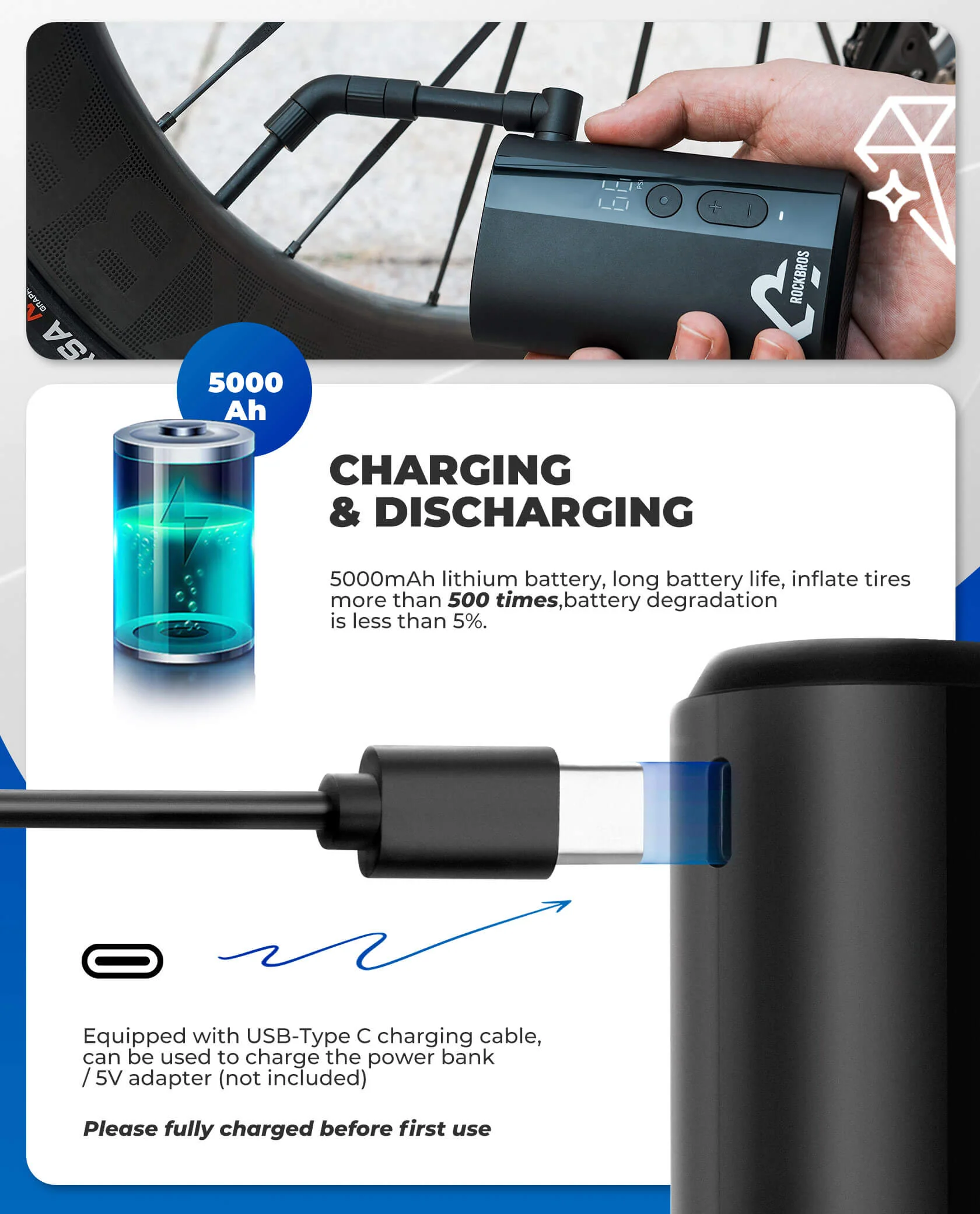 ROCKBROS Portable Electric Air Pump with 150 PSI - Image 5
