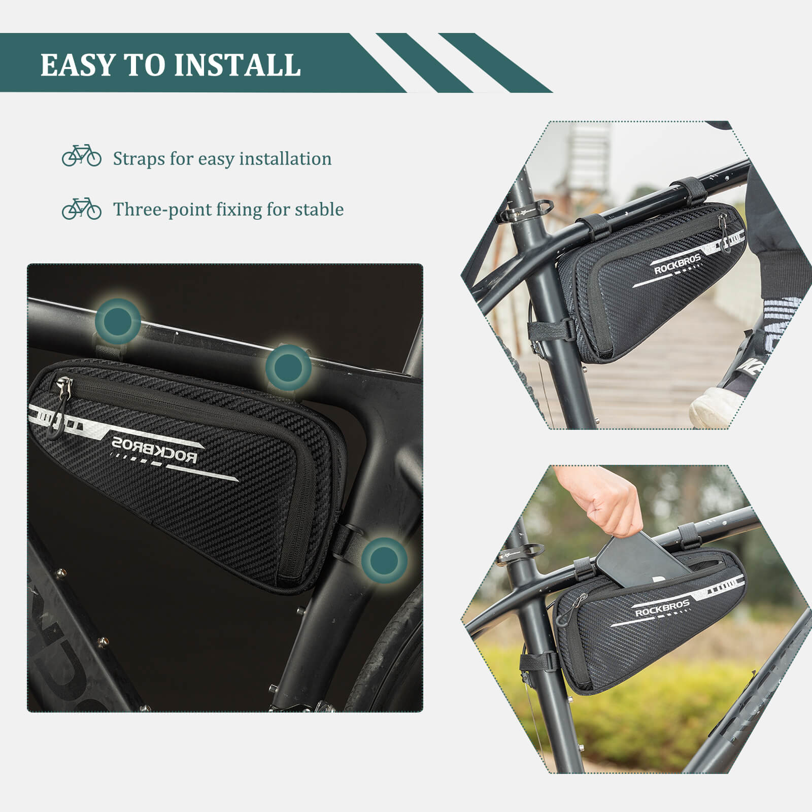 ROCKBROS Top Tube Bike Frame Bag Triangle Storage Pouch - Image 5