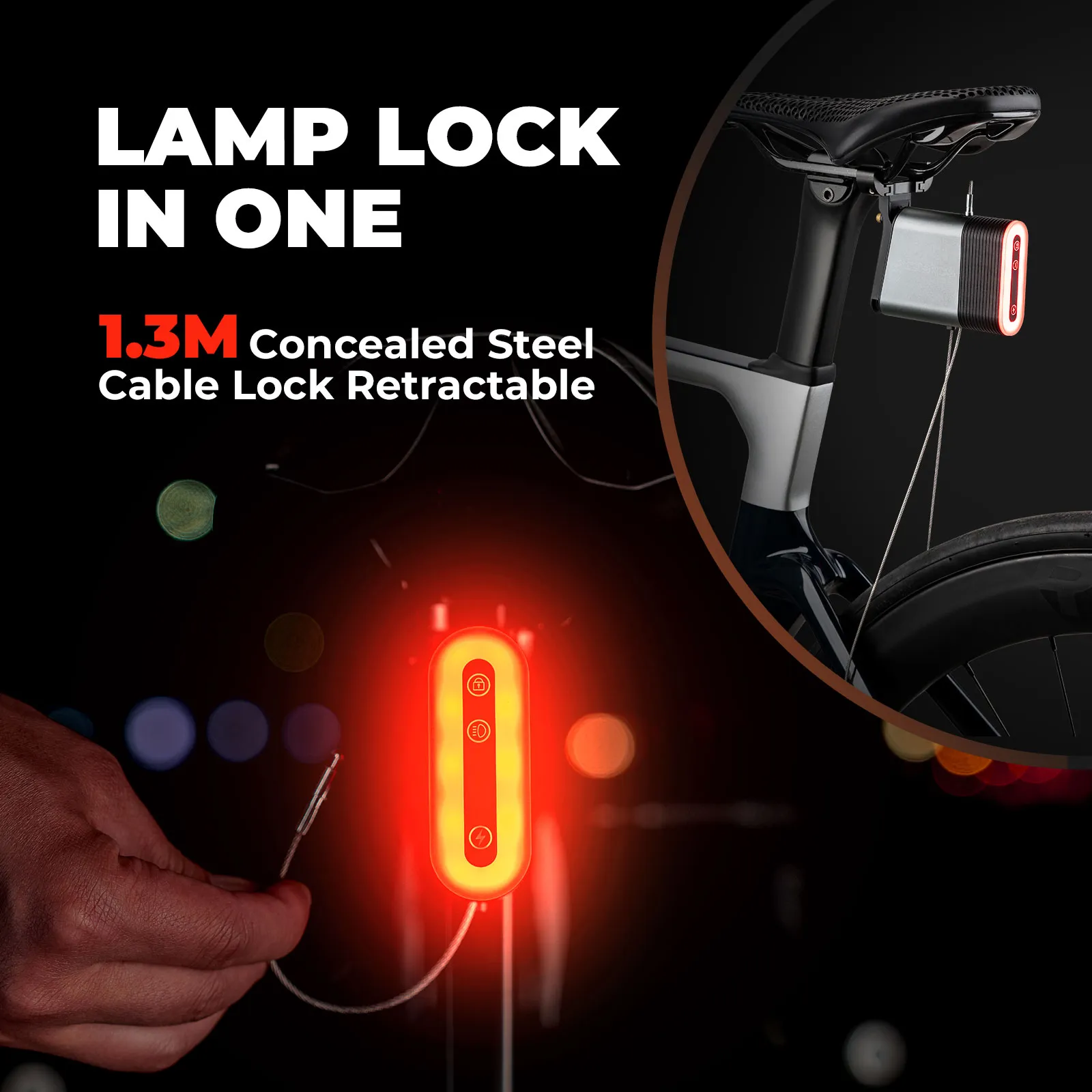 Smart Bike Tail Light with Brake Sensor & Bluetooth Lock - Image 3