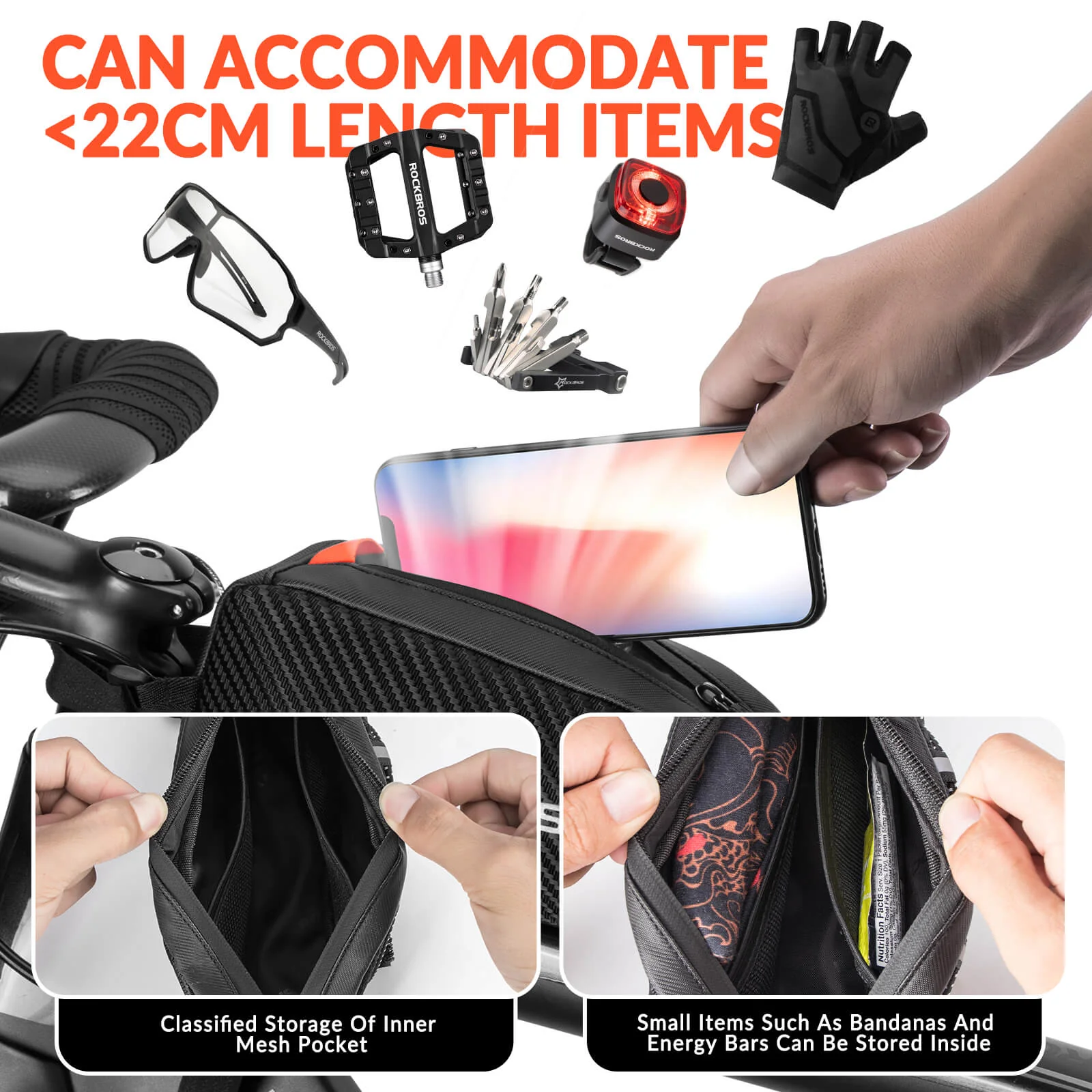 Top Tube Bike Bag with Side Drawstring - 1L - Image 3